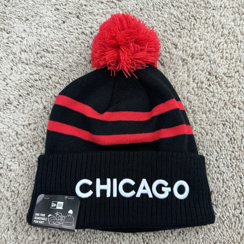 Chicago Bulls Beanie New Era 2023/24 City Edition Black Cuffed Pom Knit Hat NWT